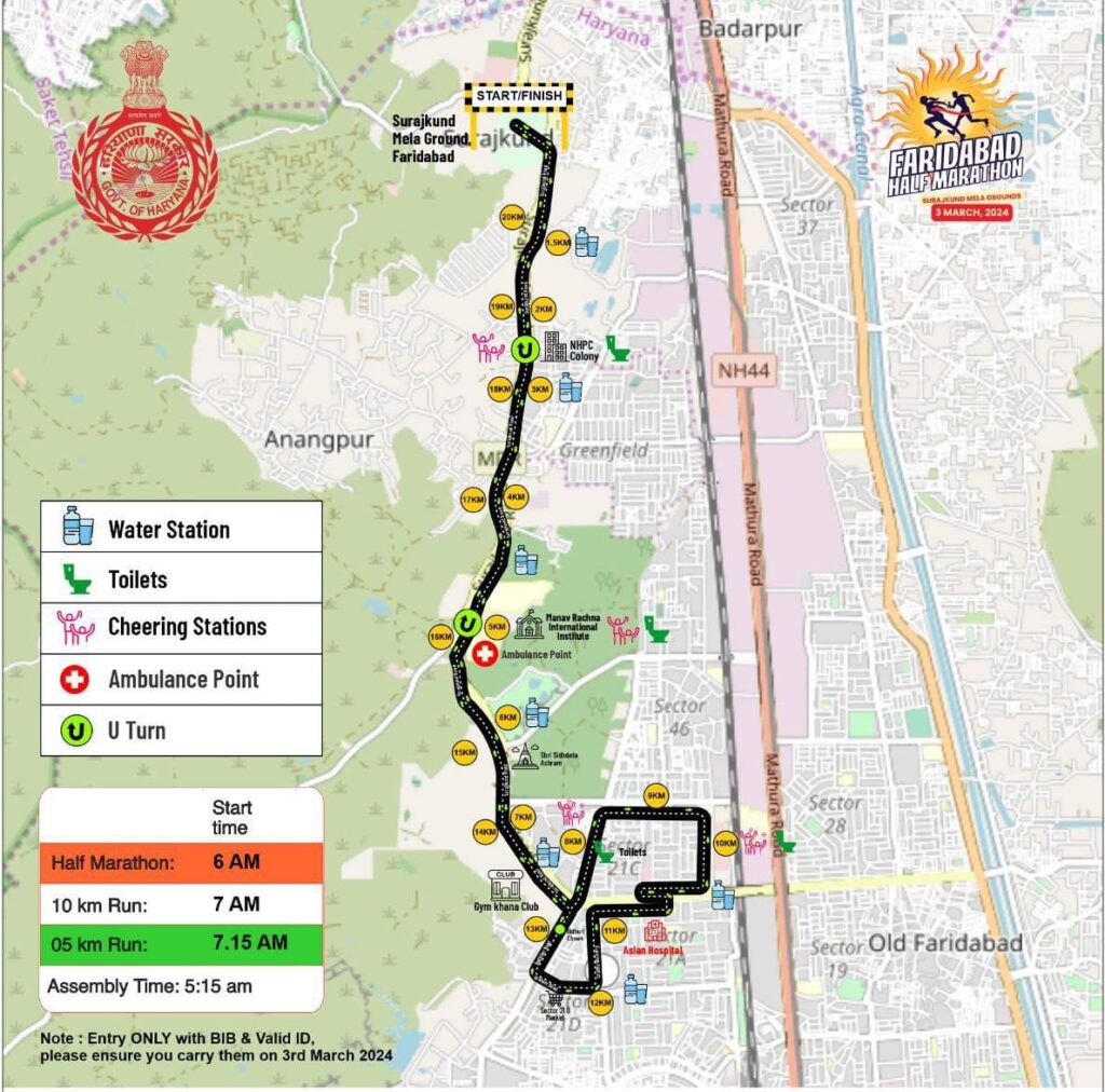 Faridabad Half Marathon Route 